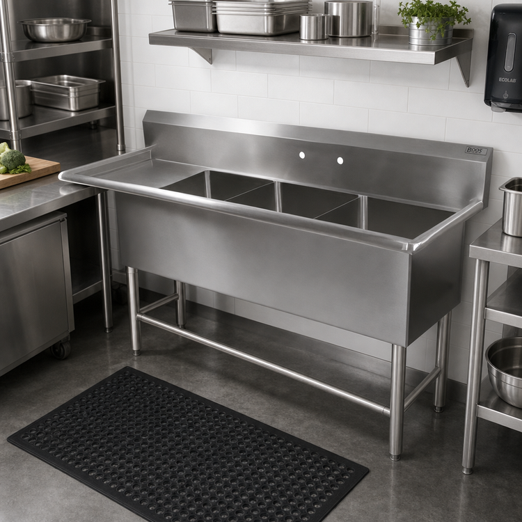 Product image #2 for John Boos Pro-Bowl 3-Compartment Sink with 30-Inch Left Drainboard, 14-Inch Deep Bowls