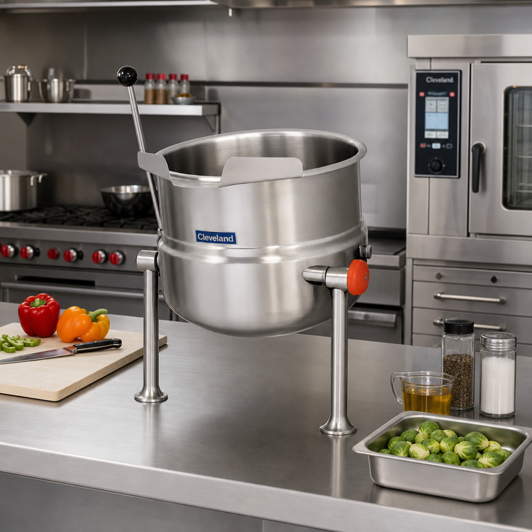 Product image #2 for Cleveland Range KDT20T 20-Gallon Countertop Direct Steam Tilting Kettle with 2/3 Steam Jacket