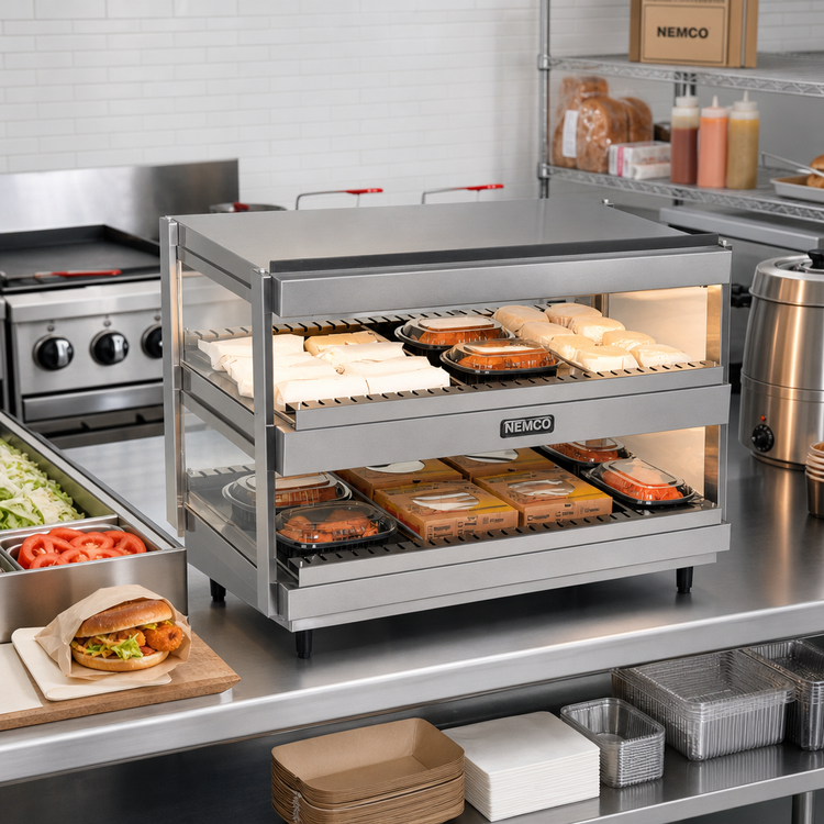 Product image #2 for Nemco 18-Inch Countertop Heated Shelf Merchandiser with Dual Slanted Shelves