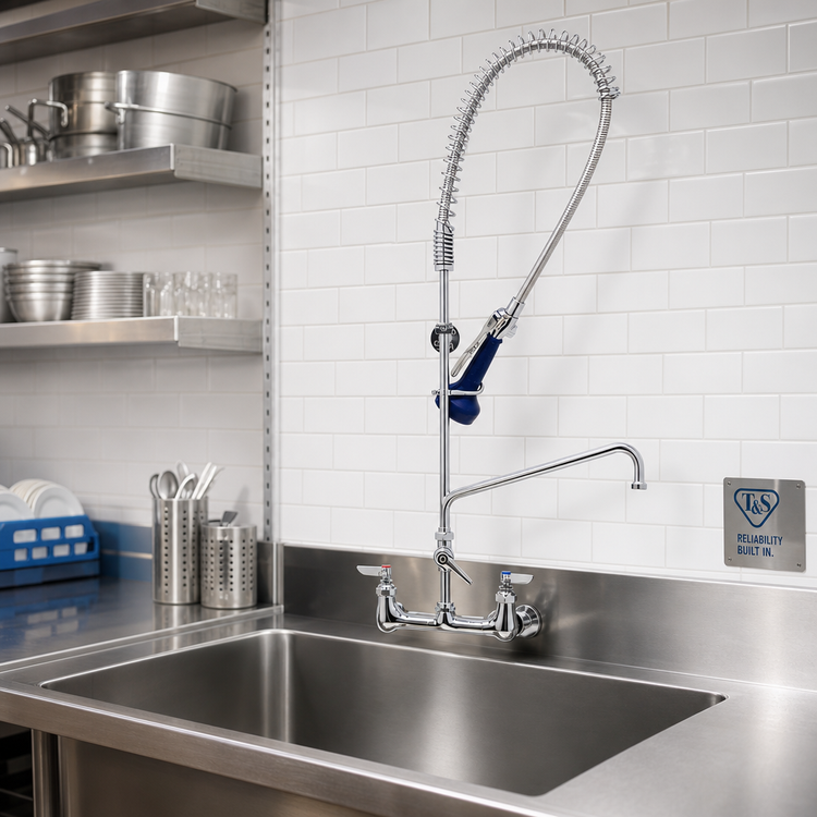 Product image #2 for T&S Brass EasyInstall 8-Inch Wall-Mount Pre-Rinse Unit with 14-Inch Add-On Faucet