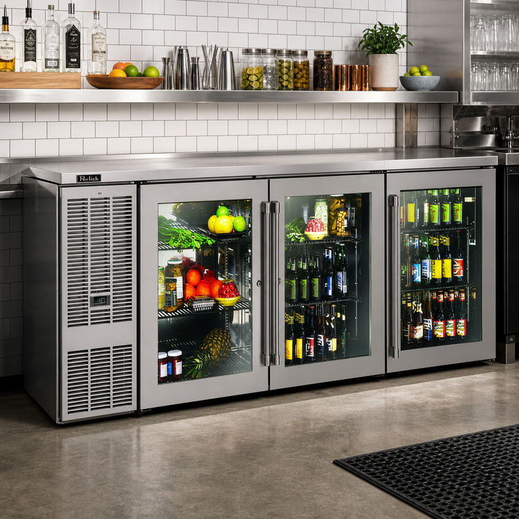 Product image #3 for Perlick BBS84 84-Inch Three-Door Self-Contained Refrigerated Back Bar Cabinet, Black Exterior, Stainless Steel Top
