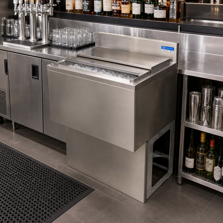 Product image #3 for BK Resources 30-Inch Underbar Insulated Ice Bin with 7-Circuit Aluminum Cold Plate, 80 lb Capacity