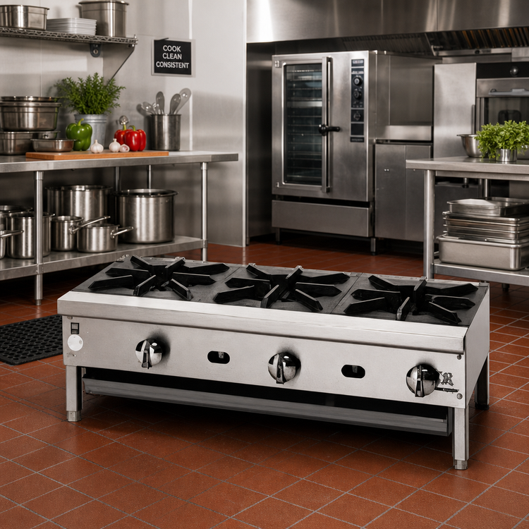 Product image #2 for Supreme JHP-424-F 24-Inch 4-Burner Gas Floor Model Open Burner Hot Plate
