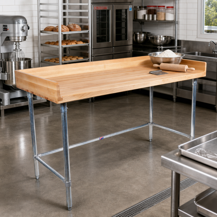 Product image #2 for BK Resources Hard Maple Bakers' Table with Stainless Steel Open Base, 84 x 36 x 38-3/4 Inches