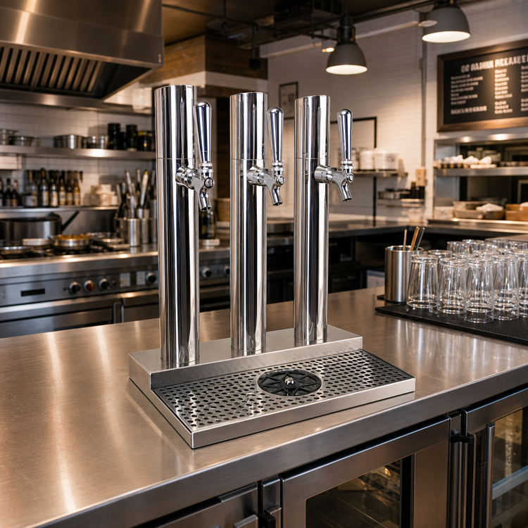 Product image #2 for Skyline 3-Column Glycol-Cooled Countertop Draft Beer Station with Integrated Drip Pan and Glass Rinser