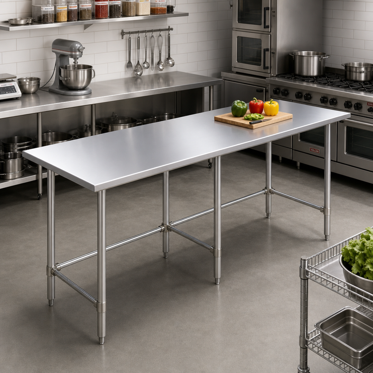 Product image #2 for Sapphire Manufacturing 120-Inch x 18-Inch Stainless Steel Work Table with 18-Gauge 400-Series Top