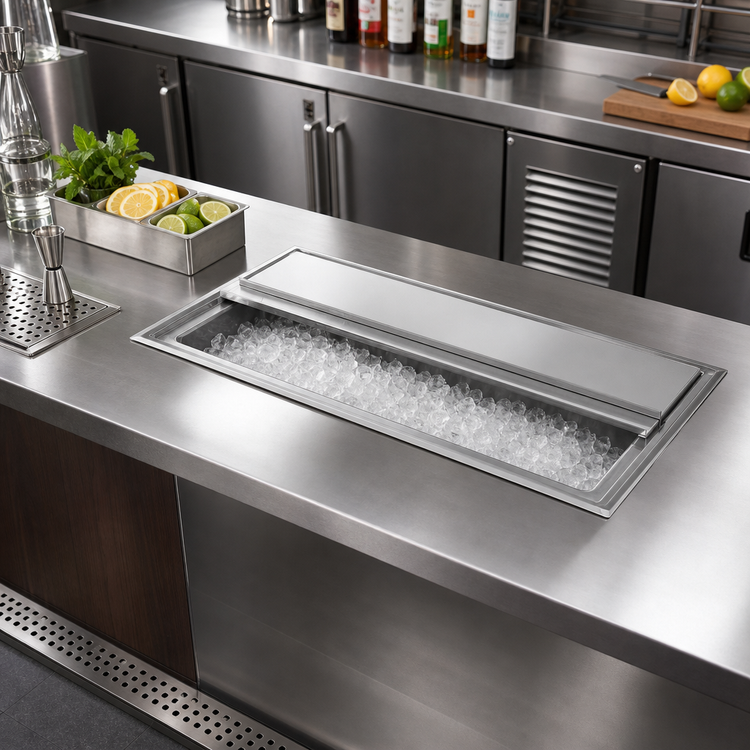 Product image #2 for Klinger's Trading Drop-In Ice Bin with 7-Circuit Cold Plate, 14 x 26 x 12-Inch Bowl