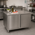 Thumbnail image #2 for BK Resources 48 x 30 Inch Single-Sided Stainless Steel Chef Table with Cabinet Base and Hinged Doors