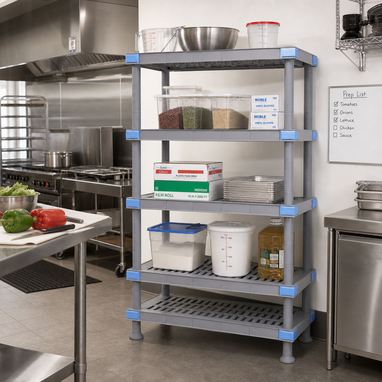 Product image #2 for Quantum Millenia 5-Shelf Polymer Shelving Unit with Dunnage Stand, 60 x 21 x 62 Inches