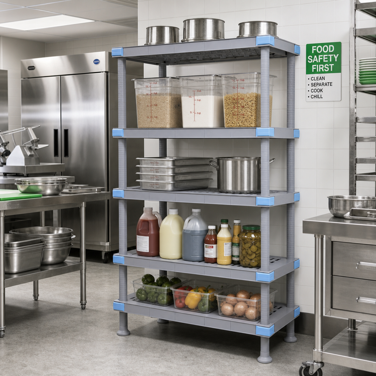 Product image #2 for Quantum Millenia 5-Shelf Polymer Shelving Unit with Dunnage Stand, 60 x 21 x 62 Inches