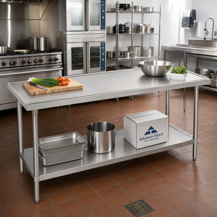 Product image #2 for Advance Tabco 84" x 36" 14 Gauge 304 Stainless Steel Work Table with Adjustable Galvanized Undershelf
