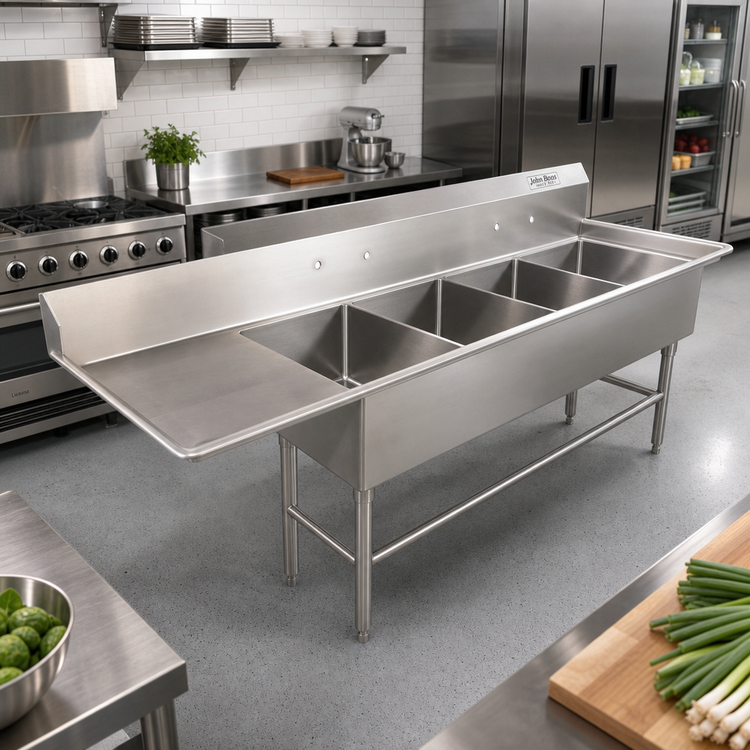 Product image #2 for John Boos Pro-Bowl 4-Compartment Stainless Steel Sink with 18-Inch Left Drainboard and 20 x 20 x 14-Inch Bowls