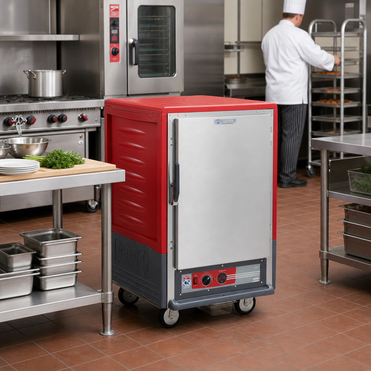 Product image #2 for Metro C5 3 Series Half-Height Single-Compartment Mobile Heated Holding Cabinet with Solid Door and Fixed Wire Slides