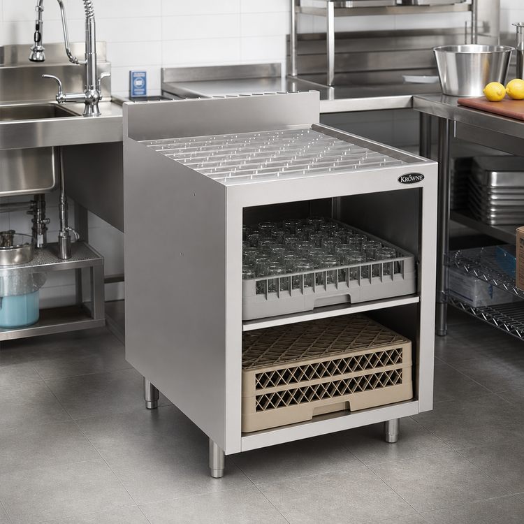 Product image #2 for Krowne Silver Series 24-Inch Wide Stainless Steel Glass Rack Storage Cabinet with 2-Level Storage and Drainboard Top