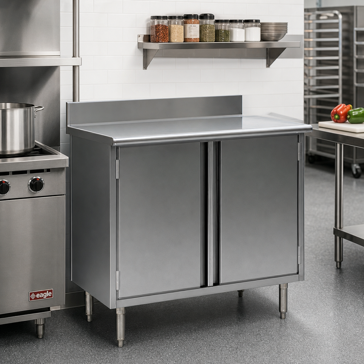 Product image #2 for Eagle Spec-Master 60-Inch x 24-Inch Enclosed Work Table Cabinet Base with Hinged Doors and 4-1/2-Inch Backsplash