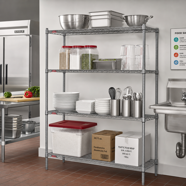 Product image #2 for Eagle Group Valu-Master 4-Tier Wire Add-On Shelving Unit, 72W x 21D x 63H, Pewter Gray Epoxy