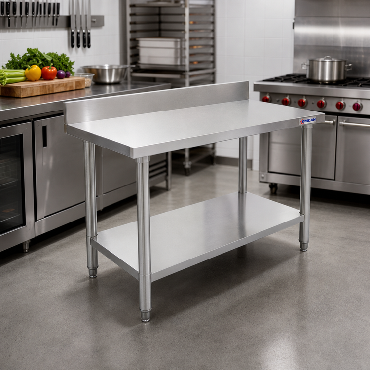 Product image #2 for Omcan Elite Series 30"W x 24"D x 38"H Stainless Steel Work Table with 4" Backsplash and Undershelf