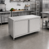 Thumbnail image #2 for John Boos 36 Inch x 24 Inch Enclosed Stainless Steel Flat-Top Work Table with Cabinet Base and Hinged Doors