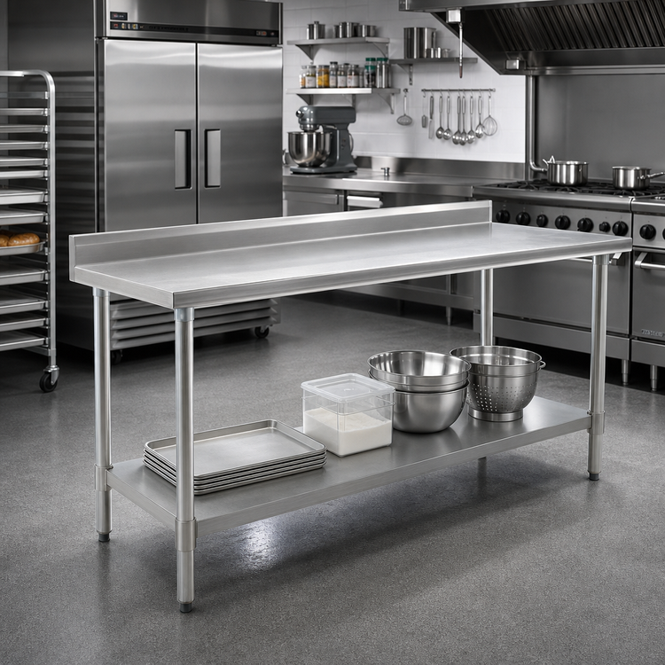 Product image #2 for Spec-Master 84-Inch Stainless Steel Work Table with 4-1/2-Inch Backsplash and Undershelf