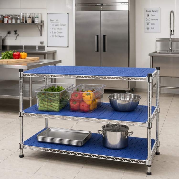 Product image #2 for Eagle Group QuadPlus Solid Blue Polymer Shelf Mat with Quad-Adjust Frame, 48 x 24 in.