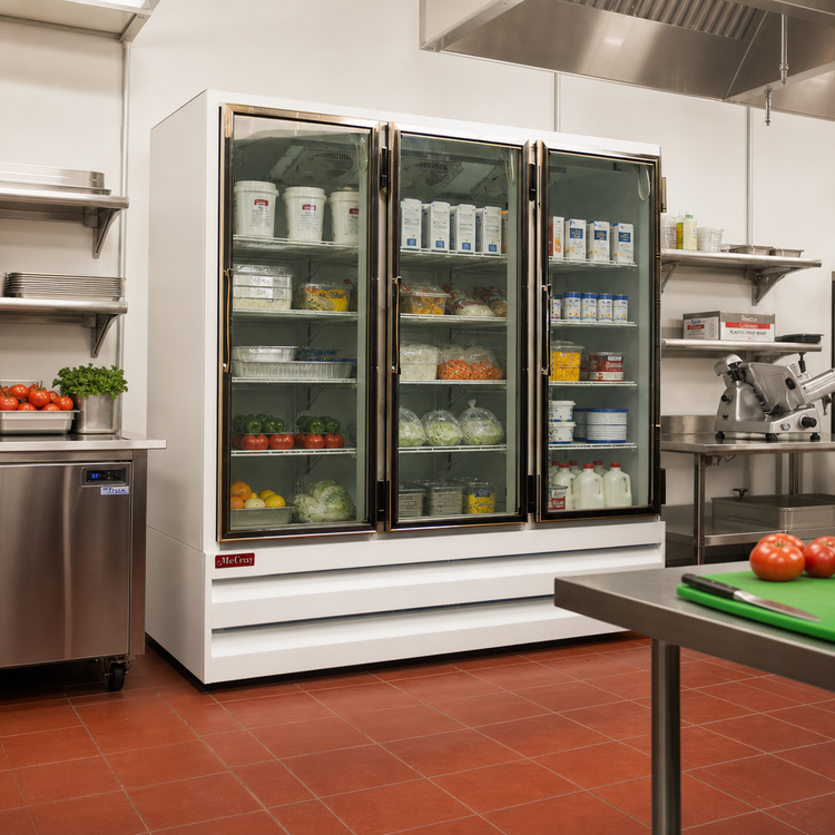 Product image #3 for Howard-McCray 65 Cu. Ft. Three-Section Bottom-Mount Triple-Pane Glass Door Refrigerator Merchandiser, White