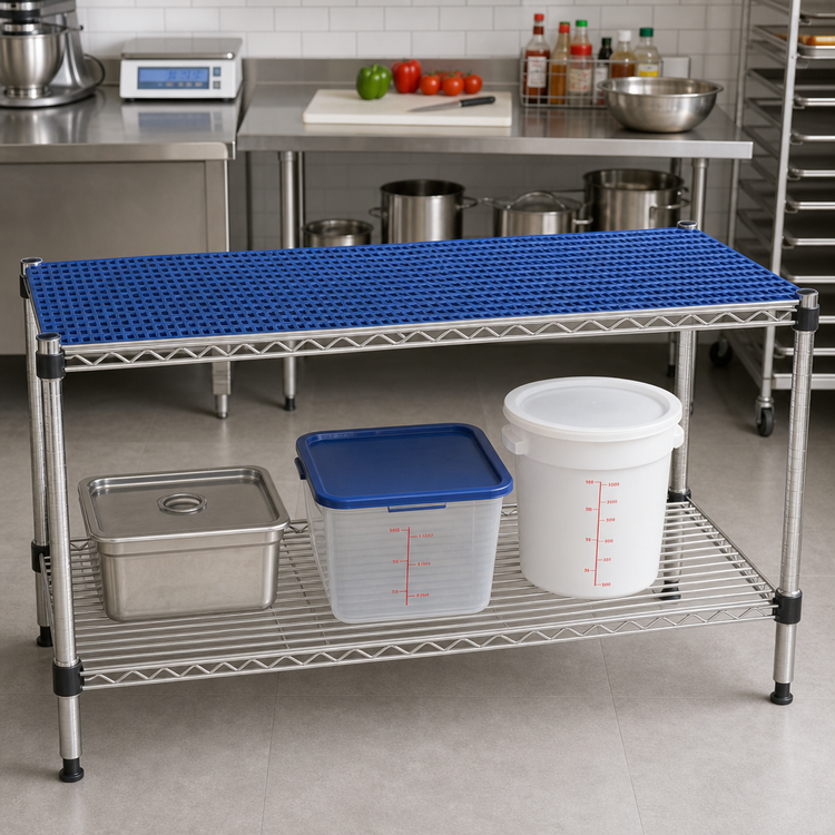 Product image #2 for QuadPlus Solid Blue Polymer Shelf Mat with MicroGard Antimicrobial Protection and Gray Epoxy Wire Frame, 42 x 18 Inches