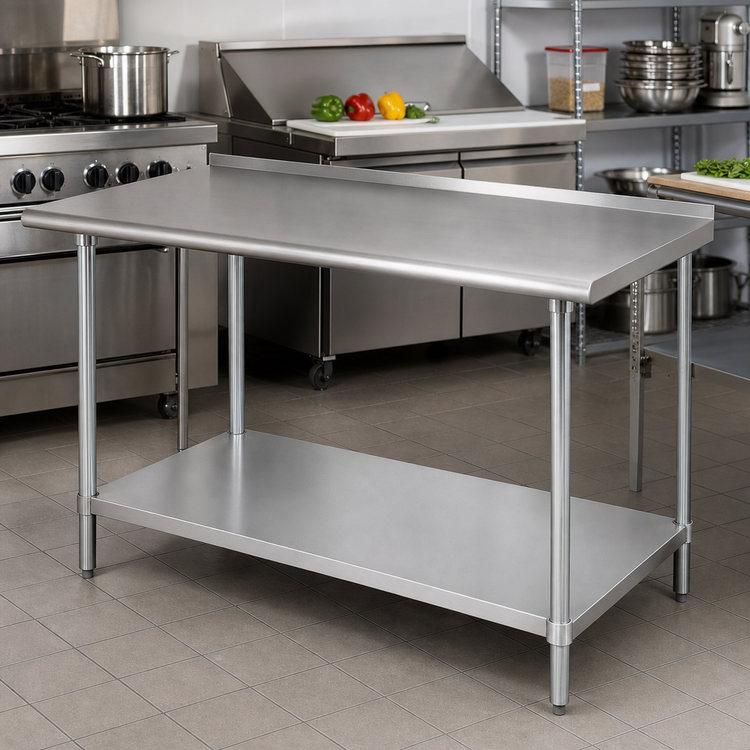 Product image #2 for Advance Tabco Special Value Stainless Steel Work Table, 60 x 36 Inch, 1-1/2 Inch Rear Backsplash, Adjustable Undershelf