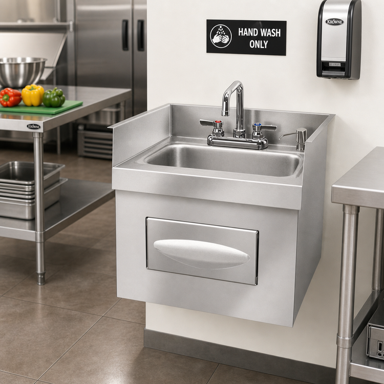 Product image #2 for Krowne Royal Series Recessed Countertop Hand Sink with Faucet, Soap Dispenser and Towel Dispenser
