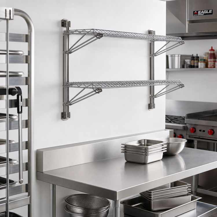 Product image #2 for Eagle Group Adjustable Post Wire Wall Mount Prepackaged Mid Unit for 21-Inch Shelves, Stainless Steel