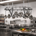 Thumbnail image #2 for 52 x 20 x 18 Inch Ceiling-Mounted Triple-Bar Aluminum Pot Rack with 15 Double-Pronged Hooks