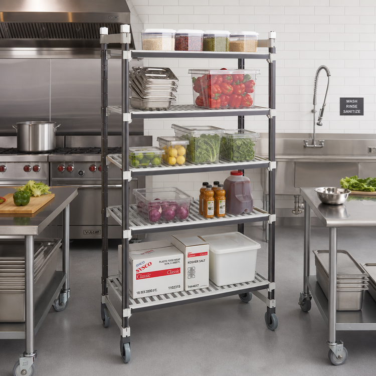 Product image #2 for Cambro Camshelving Elements XTRA 5-Tier High Density Top Rail Mobile Starter Unit, 18 x 48 x 80 Inches, Speckled Gray
