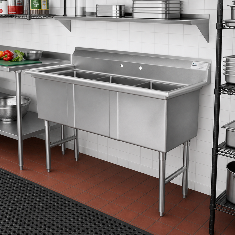 Product image #2 for Advance Tabco Special Value Series 3-Compartment Fabricated Sink with 15 x 24 x 14-Inch Bowls, No Drainboards