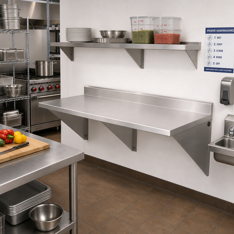 Product image #2 for Eagle Group 60" x 30" Wall-Mount 304 Stainless Steel Work Table with 4-1/2" Backsplash