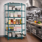 Thumbnail image #2 for Quantum WR74-2442CRNP 24 x 42-Inch Five-Sided Stationary Wire Shelving Starter Kit, 4 Shelves, Green Epoxy