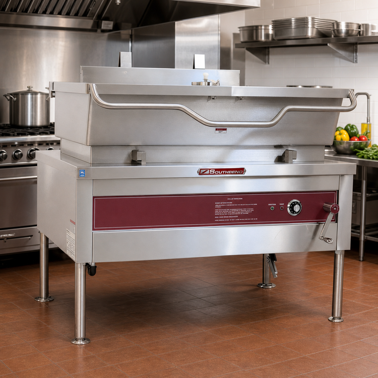 Product image #2 for Southbend Steam Electric 30-Gallon Manual Tilt Skillet with Spring-Assisted Cover and Open Frame Base