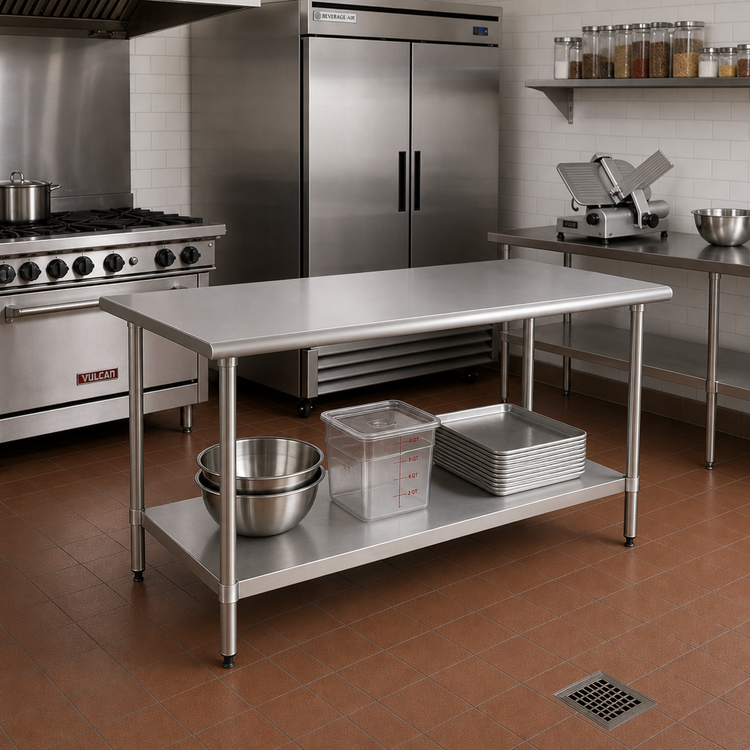 Product image #2 for BlendPort® Deluxe Series 60 in. W x 30 in. D Flat Top Stainless Steel Work Table with Adjustable Undershelf