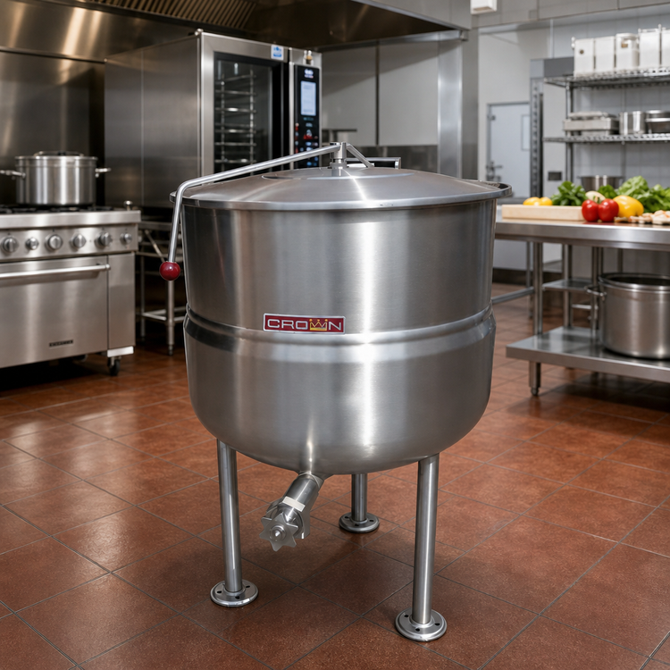 Product image #2 for Crown DL-40 40 Gallon Direct Steam Stationary Kettle with Tri-Leg Base