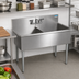 Thumbnail image #2 for BK Resources 39-Inch Two-Compartment Budget Sink with 8-Inch Backsplash, 18-Gauge 430 Stainless Steel, Galvanized Legs
