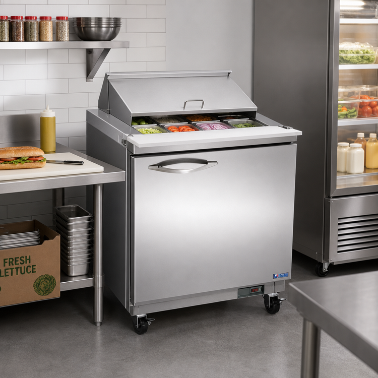 Product image #2 for IKON Refrigeration ISP29M Mega Top Salad/Sandwich Prep Table, 1 Section, 7 Cu. Ft., 12-Pan