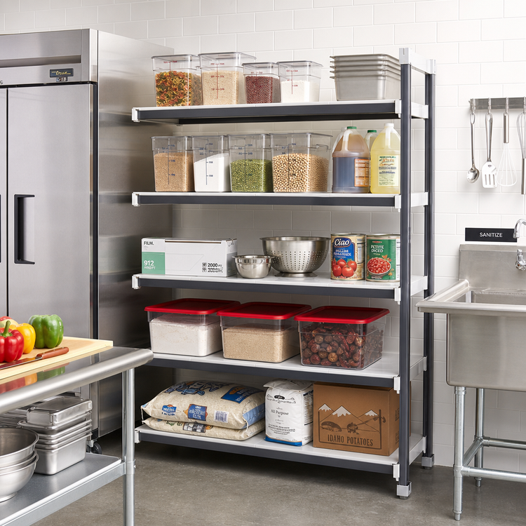 Product image #2 for Cambro Camshelving® Elements XTRA Solid 5-Tier Stationary Add-On Polymer Shelving Unit, 24"D x 60"W x 84"H