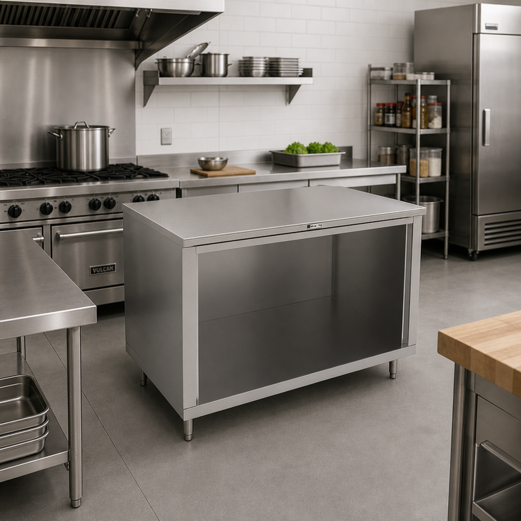 Product image #2 for John Boos 48 Inch x 24 Inch Open Front Cabinet Base Stainless Steel Work Table