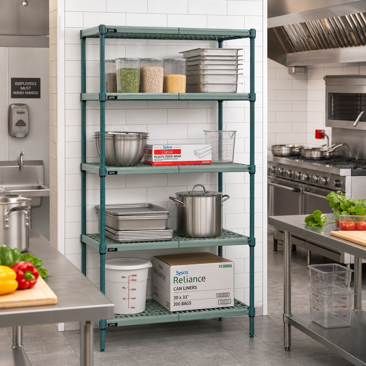 Product image #2 for Quantum WR86-1842WPM 4-Tier Stationary Shelving Unit with Wire Plastic Mats, 42 x 18 x 86 Inches, Green Epoxy