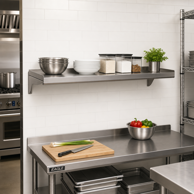 Product image #2 for Eagle 48 Inch Wall-Mounted Shelf, 10 Inch Deep, 16 Gauge Type 430 Stainless Steel