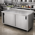 Thumbnail image #2 for 84 Inch x 24 Inch Enclosed Stainless Steel Work Table with 14 Gauge 304 Stainless Steel Top, Cabinet Base, Sliding Doors, and 1-1/2 Inch Rear Up-Turn