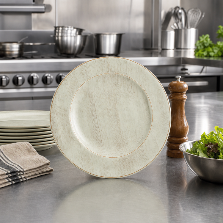 Product image #3 for Grove 9-Inch Round Wide Rim Melamine Salad Plate, Buff