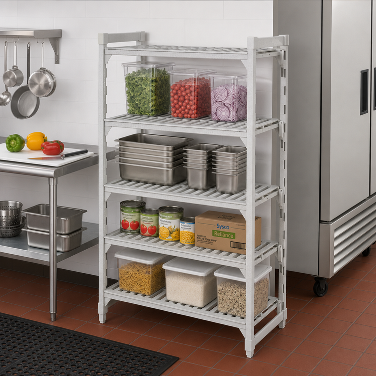 Product image #3 for Cambro Camshelving Premium 4-Shelf Vented Stationary Starter Unit, 21 x 42 x 64 Inches, Speckled Gray