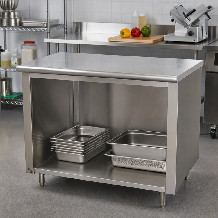 Product image #2 for Advance Tabco Special Value Economy Work Table, 72W x 24D, Flat Top, Open Front Cabinet Base, 16-Gauge 304 Stainless Steel