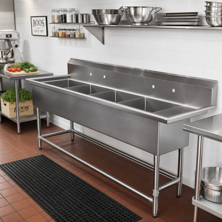 Product image #2 for John Boos Pro-Bowl 4-Compartment Stainless Steel Floor Sink, 16-Gauge 300-Series, 85-1/8" W x 25-1/2" D x 44-1/16" H