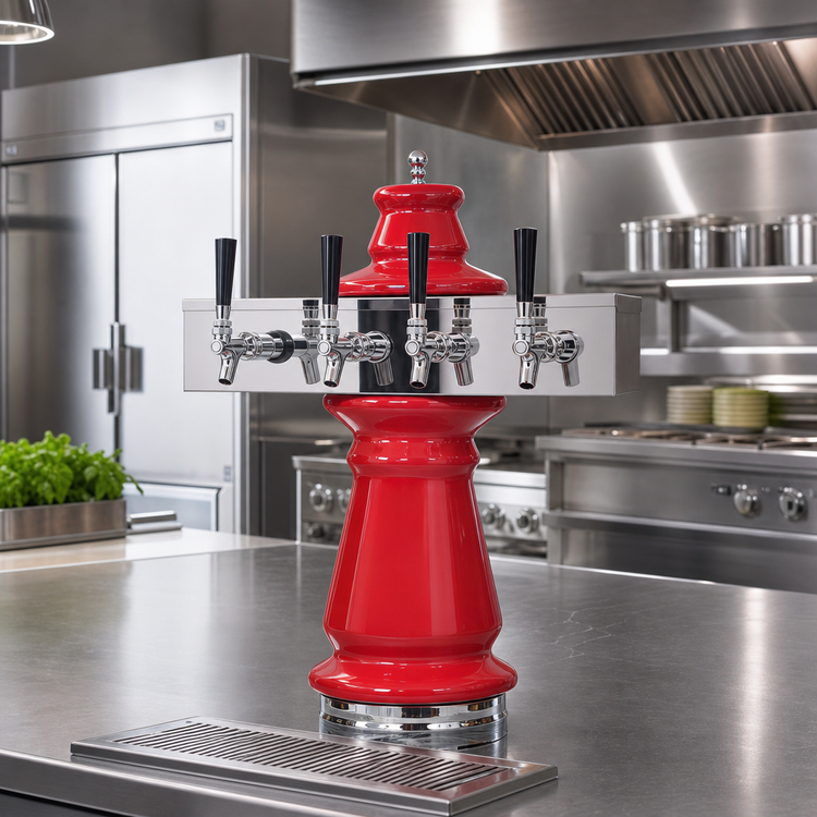Product image #2 for Vienna 3-Faucet Glycol-Cooled Countertop Draft Dispensing Tower with Ceramic Column and Mirror Finish