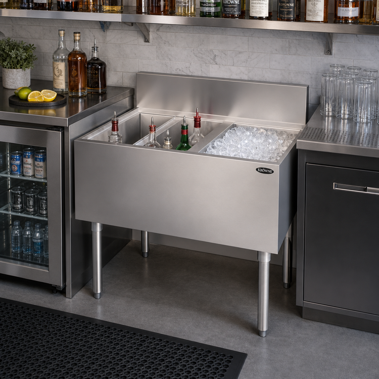 Product image #2 for Krowne Royal Series 32-Inch Underbar Speed Multi Station with Right Ice Bin and Insulated Bottle Well